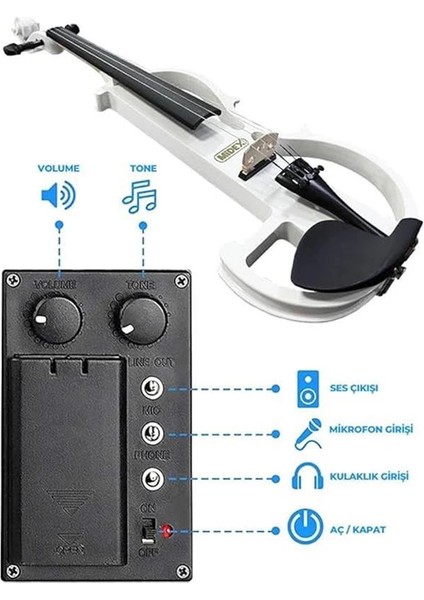 RCZ-606W Elektro Keman Seti Beyaz (Kulaklık Kablo Metod Tuner Yastık) modelleri
