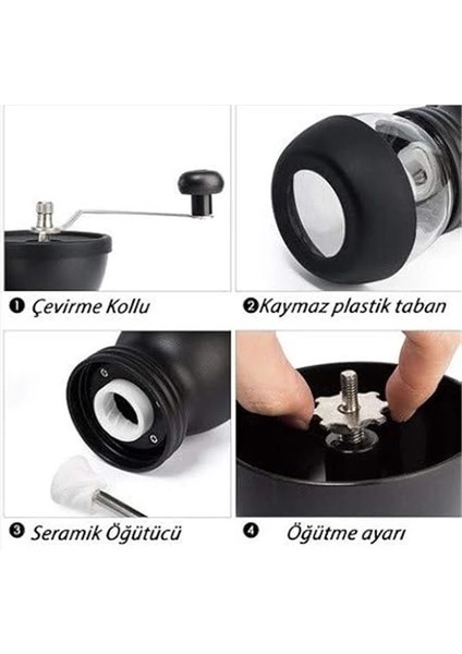 Cam Kahve Değirmeni Öğütücü 2 Hazneli Filtre Kahve