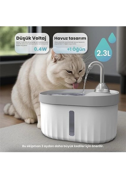 Otomatik Kedi Su Pınarı Ultra Sessiz Kedi Su Sebili 40DB USB Bağlantılı 2,3 Lt (Transparan modelleri
