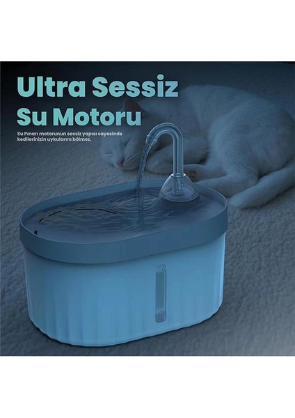 Otomatik Kedi Su Pınarı Ultra Sessiz Kedi Su Sebili 40DB USB Bağlantılı 2,3 Lt (Transparan indirimleri