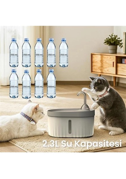 Otomatik Kedi Su Pınarı Ultra Sessiz Kedi Su Sebili 40DB USB Bağlantılı 2,3 Lt (Transparan