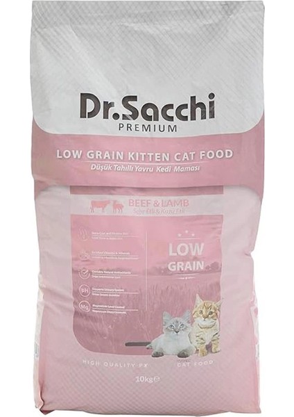 Dr.sacchi Premium Kuru Kedi Maması, Sığır ve Kuzu Etli, Düşük Tahıllı, Yavru Kedi, 10 kg