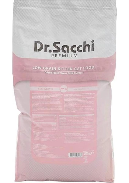 Dr.sacchi Premium Kuru Kedi Maması, Sığır ve Kuzu Etli, Düşük Tahıllı, Yavru Kedi, 10 kg fiyatları