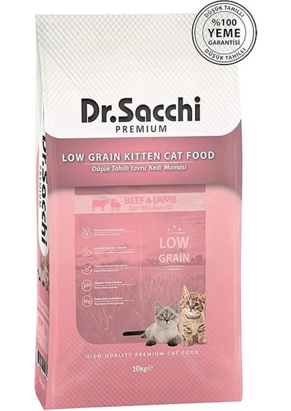 Dr.sacchi Premium Kuru Kedi Maması, Sığır ve Kuzu Etli, Düşük Tahıllı, Yavru Kedi, 10 kg modelleri