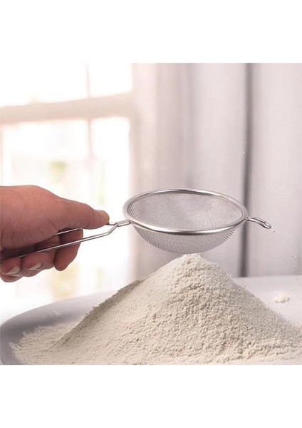 Saplı Paslanmaz Çelik Süzgeç, Büyük Boy Metal Süzgeç 28 * 14 cm - Estetik ve Dayanıklı: