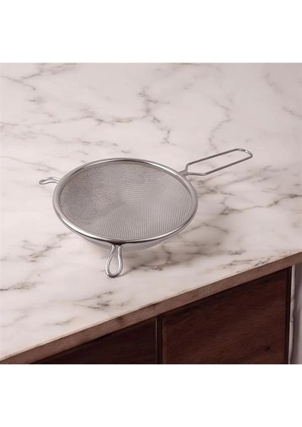 Saplı Paslanmaz Çelik Süzgeç, Büyük Boy Metal Süzgeç 28 * 14 cm - Estetik ve Dayanıklı: