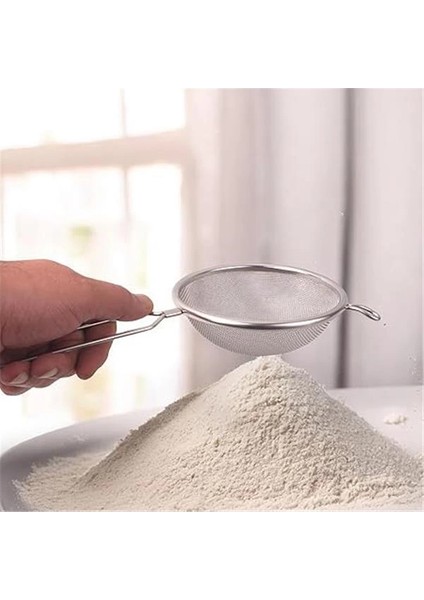 Saplı Paslanmaz Çelik Süzgeç, Büyük Boy Metal Süzgeç 28 * 14 cm - Estetik ve Dayanıklı: