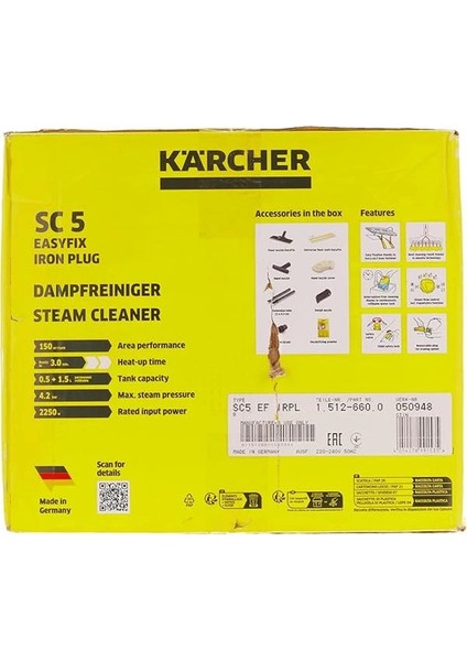 Kärcher Sc 5 Easyfix Iron Plug Buharlı Temizlik Makinesi, 4.2 Bar, 75 M² Temizleme Alanı, Beyaz
