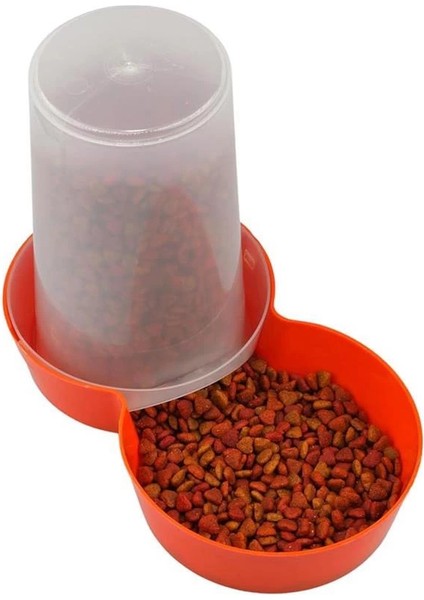 Hazneli Plastik Kedi-Köpek Mama ve Su Kabı 1,5 Lt Yuvarlak Turuncu