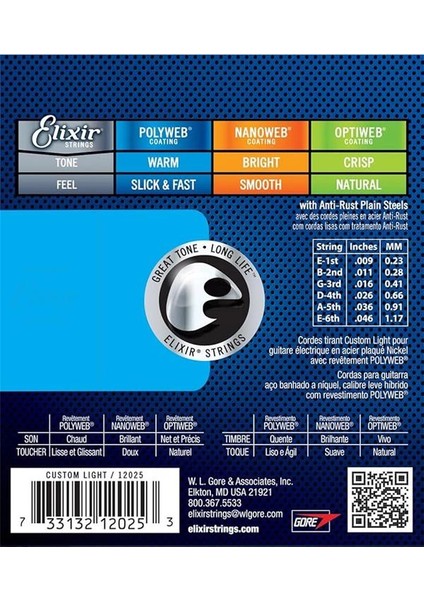 ® Polyweb® Kaplamalı Elektro Gitar Telleri, Custom Light (.009-.046) fiyatları