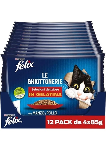 Sığır Eti ve Tavuklu Kedi Yaş Maması Avantajlı Paket (4 x 12 x 85 Gr) 48'li