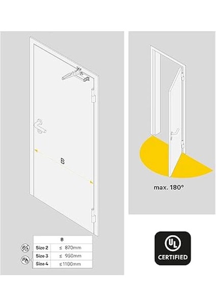 Kapı Hidroliği 300 Serisi Dar Tip Montaj Ayarlı (2-4) (40-80 Kg) Kapı Yayı, Gümüş
