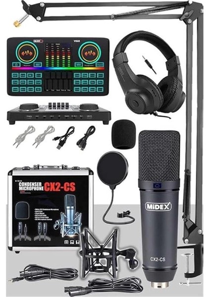Stüdyo Ekipmanları Private Paket-5 Cx2 Mikrofon VS22 Ses Kartı Stüdyo Kayıt Seti