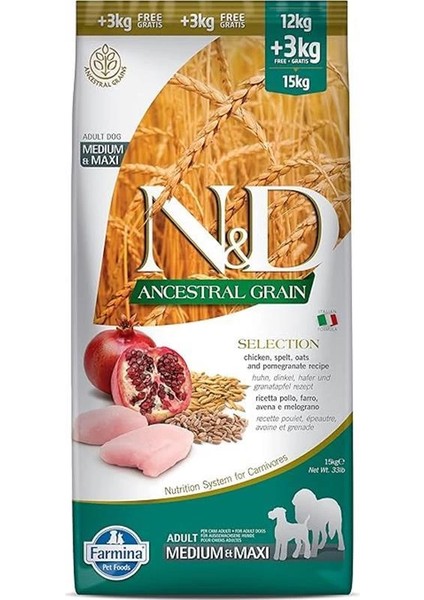 N&d Ancestral Selection Tavuk & Nar Yetişkin Medium Maxi Köpek Maması