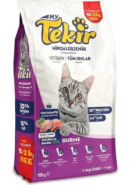 Tekir Yetişkin Kedi Maması Gurme 10+2kg