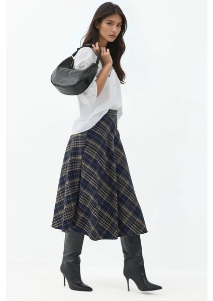 Kadın A-Form Kalın Midi Etek Lacivert modelleri