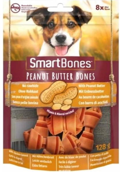 Peanutbutter Mini Küçük Boy Yer Fıstıklı Kemik 8'li, 128 gr Köpek Ödülü
