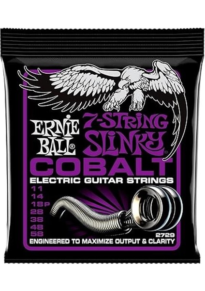 Power Slinky Kobalt 7 Telli Elektro Gitar Telleri, Ölçü 11-58 indirimleri