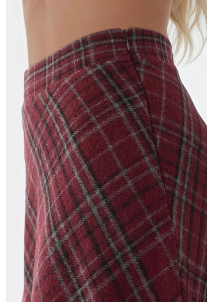 Kadın A-Form Kalın Midi Etek Kırmızı indirimleri