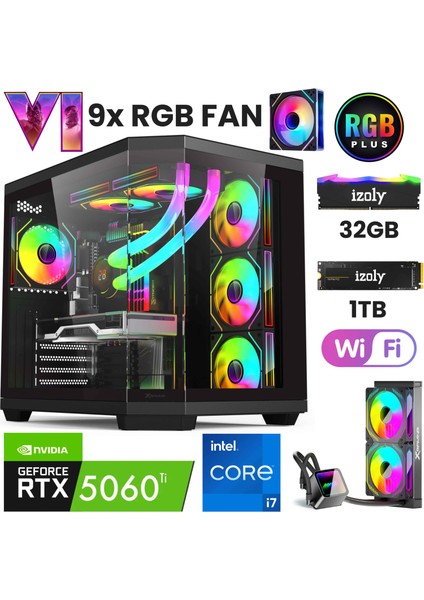 Gta 8x I7 14700F 32GB Ddr5 1tb M.2 Nvme Rtx 5060TI 16GB 240MM Sıvı Soğutma Oyuncu Masaüstü Bilgisayarı