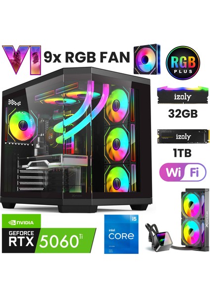 Gta 7x I5 14400F 32GB Ddr5 1tb M.2 Nvme Rtx 5060TI 16GB 240MM Sıvı Soğutma Oyuncu Masaüstü Bilgisayarı