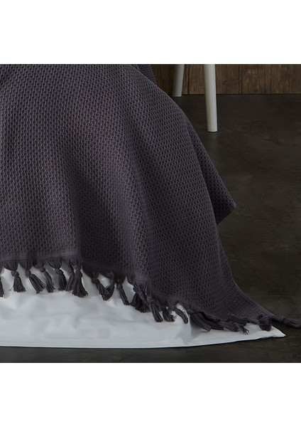 %100 Pamuk Pike Yaz/kış 4 Mevsim Kullanılabilir Yumuşacık Waffle Petek Pike Çift Kişilik Antrasit