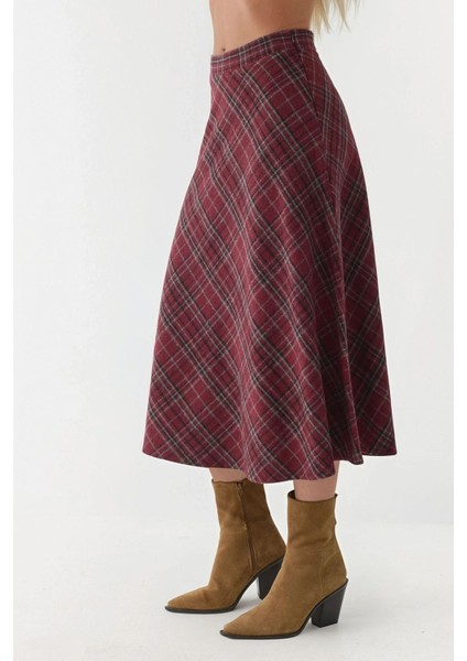 Kadın A-Form Kalın Midi Etek Kırmızı