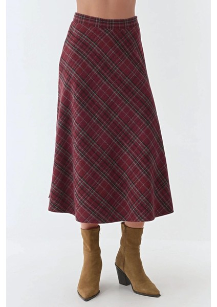 Kadın A-Form Kalın Midi Etek Kırmızı