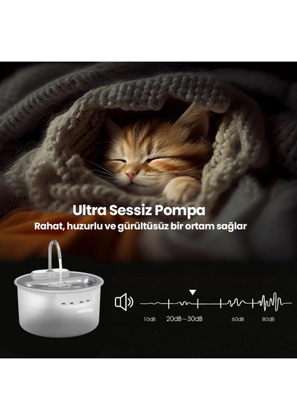 WF009LS Otomatik Kedi Su Sebili,kedi Su Çeşmesi, Su Pınarı 3.5lt Geniş Hazne, Çelik Tabla, Ultra Sessiz, Bpa Içermez