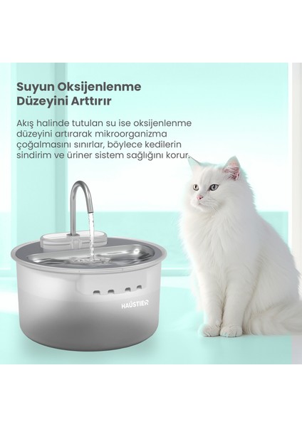 WF009LS Otomatik Kedi Su Sebili,kedi Su Çeşmesi, Su Pınarı 3.5lt Geniş Hazne, Çelik Tabla, Ultra Sessiz, Bpa Içermez