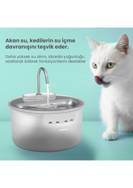 WF009LS Otomatik Kedi Su Sebili,kedi Su Çeşmesi, Su Pınarı 3.5lt Geniş Hazne, Çelik Tabla, Ultra Sessiz, Bpa Içermez