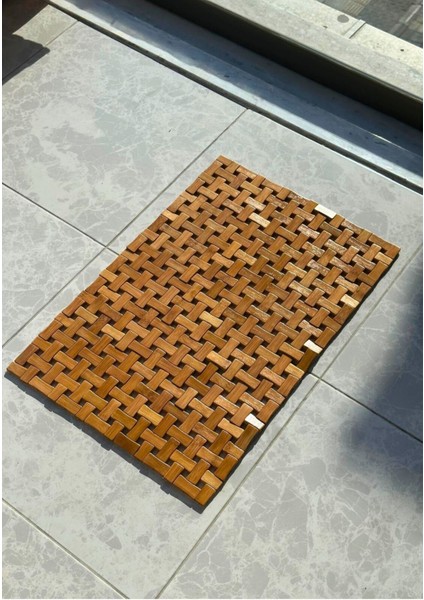 40X60 cm Bambu Banyo Matı Kaymaz Suya Dayanıklı Dekoratif Bej
