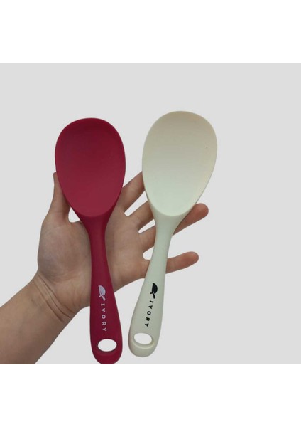 Silikon Yanmaz Yapışmaz Kaşık Seti 2'li Beyaz-Koyupembe
