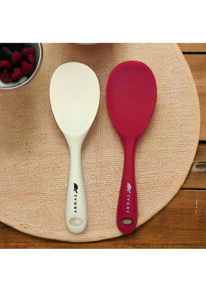 Silikon Yanmaz Yapışmaz Kaşık Seti 2'li Beyaz-Koyupembe