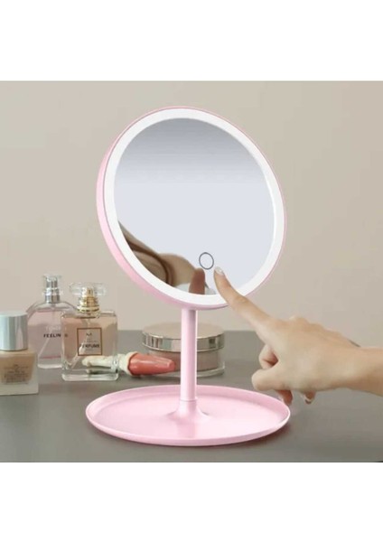 Beyaz Dokunmatik LED Işıklı Yuvarlak Masa Üstü Makyaj Aynası USB Li Modern Tasarım fiyatları