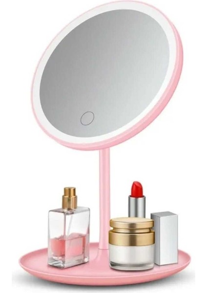 Beyaz Dokunmatik LED Işıklı Yuvarlak Masa Üstü Makyaj Aynası USB Li Modern Tasarım fırsatları