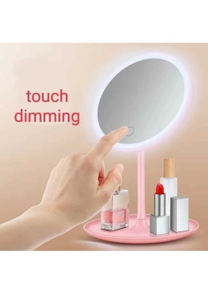 Beyaz Dokunmatik LED Işıklı Yuvarlak Masa Üstü Makyaj Aynası USB Li Modern Tasarım indirimleri