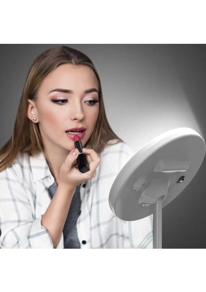 Beyaz Dokunmatik LED Işıklı Yuvarlak Masa Üstü Makyaj Aynası USB Li Modern Tasarım