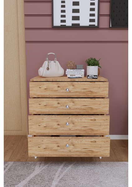 Dekoratif 4 Çekmeceli Ayaklı Şifonyer Atlantik Çam Modern Tasarım 83 cm Yükseklik fiyatları