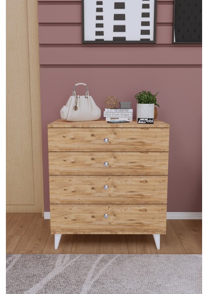 Dekoratif 4 Çekmeceli Ayaklı Şifonyer Atlantik Çam Modern Tasarım 83 cm Yükseklik modelleri