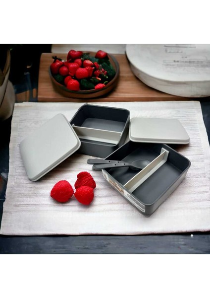 Kare 2 Katlı Plastik Beslenme ve Saklama Kabı 14X10X