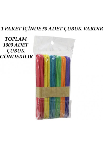 Renkli - 1000 Adet Ahşap Elişi - Dil Çubuk 15CM x 1.8cm (4887) fiyatları