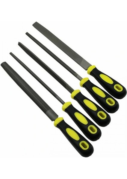 5 Parça 8&amp;#39;&amp;#39; Çelik Eğe Seti Balık Sırtı - Üçgen - Kare - Yuvarlak - Düz Geniş (4887)