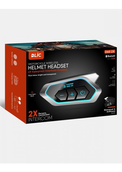 D60 2x Motosiklet Kask Kulaklığı Bluetooth Intercom Rgb Işıklı 2 Intercom Bağlantılı fırsatları