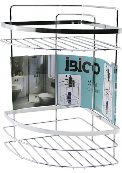 Lamalı 2 Katlı - Üçgen Krom Metal Banyo Köşelik - Duşkabin Raf (4887)
