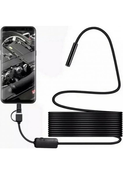 Endoskop Yılan Video Kamera Led’li 10 Metre 7 mm Sert Kablo