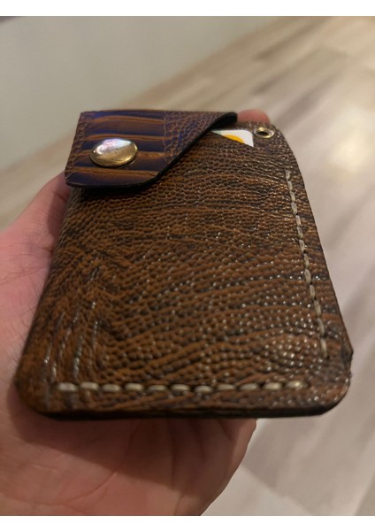 Hakiki Deri El Yapımı Cüzdan Timsah Baskı Taba