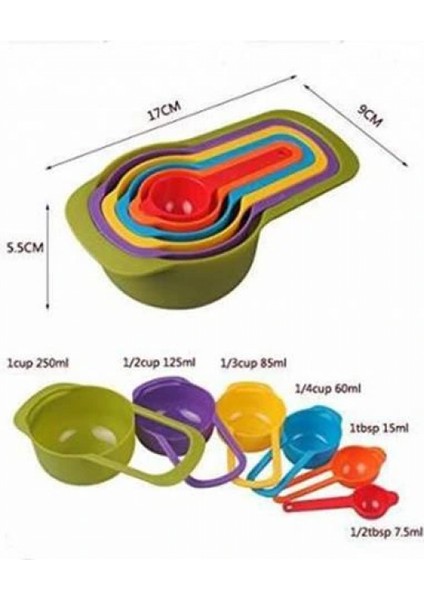 Pratik Ölçü Kaşığı Kabı 5&amp;apos;li Şeker Baharat Sıvı Ölçer Aparat (4887) indirimleri