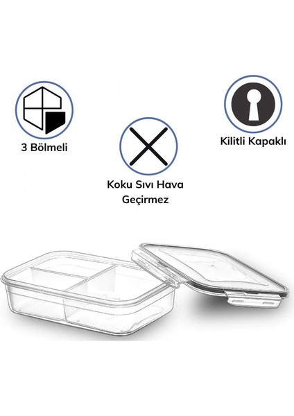 3 Bölmeli Kilitli Kapaklı 1 Litre Erzak Saklama Kabı LC-510 (4887) modelleri