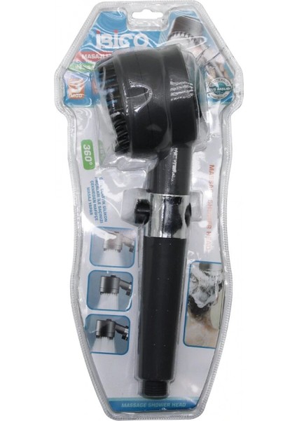 Masaj Uçlu=elastik Silikon Ultra Duş Başlık 360 Derece 3 Mod= Fonksiyonlu Su Stop Tuşlu (4887)